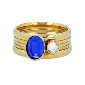 Ringenset - Goud met kobalt blauwe steen - Ringenset van 5 gouden ringen met kobalt blauwe steen - Met luxe cadeauverpakking
