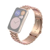 Voor Huawei Watch Fit Drie-kralen metalen vervangende band horlogeband (roségoud)