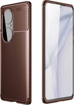 Voor Huawei P50 Pro koolstofvezel textuur schokbestendig TPU-hoesje (bruin)