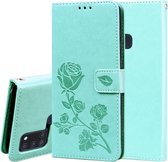 Voor Samsung Galaxy A21s Rose reliëf horizontale flip PU lederen tas met houder & kaartsleuven & portemonnee (groen)