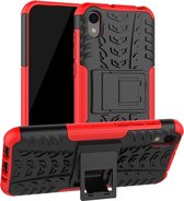 Schokbestendige pc + TPU-bandenpatroonbehuizing voor Huawei Honor 8s, met houder (rood)