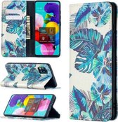 Voor Samsung Galaxy A51 Gekleurde tekening patroon onzichtbare magnetische horizontale flip PU lederen tas met houder & kaartsleuven & portemonnee (blauw blad)