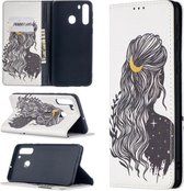 Voor Samsung Galaxy A21 Gekleurde Tekening Patroon Onzichtbare Magnetische Horizontale Flip PU Lederen Case met Houder & Kaartsleuven & Portemonnee (Meisje)