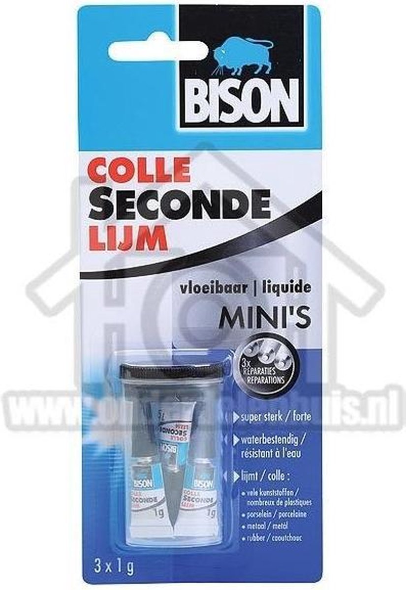 Bison Secondelijm Vloeibaar Mini's 3 x 1g, sterke secondelijm, speciale min verpakking, vaatwasser bestendig, water resistent, voor iedere reparatie in en om het huis — afbeelding 4