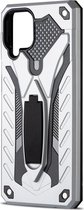 Samsung Galaxy A12 Hoesje - Mobigear - Armor Stand Serie - Hard Kunststof Backcover - Zilver - Hoesje Geschikt Voor Samsung Galaxy A12