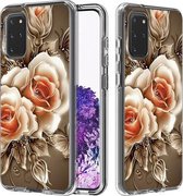 Voor Galaxy S20 + 2 in 1 pc + TPU-kaartpatroon transparant beschermhoes (roos op zwart)