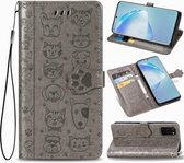 Voor Galaxy S20 Plus schattige kat en hond reliëf horizontale flip lederen tas met beugel / kaartsleuf / portemonnee / lanyard (grijs)
