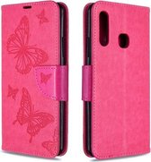 Voor Galaxy A70e Twee Vlinders Embossing Patroon Horizontale Flip Leren Case met Houder & Kaartsleuf & Portemonnee & Lanyard (Rose Rood)