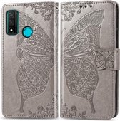 Voor Huawei P Smart 2020 Butterfly Love Flower Reliëf Horizontale Flip Leren Case met Beugel / Kaartsleuf / Portemonnee / Lanyard (Grijs)