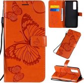 Voor Huawei Nova 7 3D vlinders reliëfpatroon horizontaal flip lederen hoesje met houder & kaartsleuf & portemonnee (oranje)