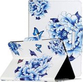 Voor Huawei MediaPad T5 Geschilderd Patroon Horizontale Flip Leren Case met Houder (Blauw en Wit Porselein Vlinder)