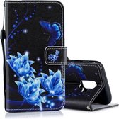 Blauw bloempatroon horizontale flip lederen hoes voor Galaxy A6 (2018), met houder en kaartsleuven en portemonnee