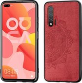 Voor Huawei Nova 6 Mandala stoffen hoes met reliëf PC + TPU mobiele telefoonhoes met magnetische functie en draagriem (rood)