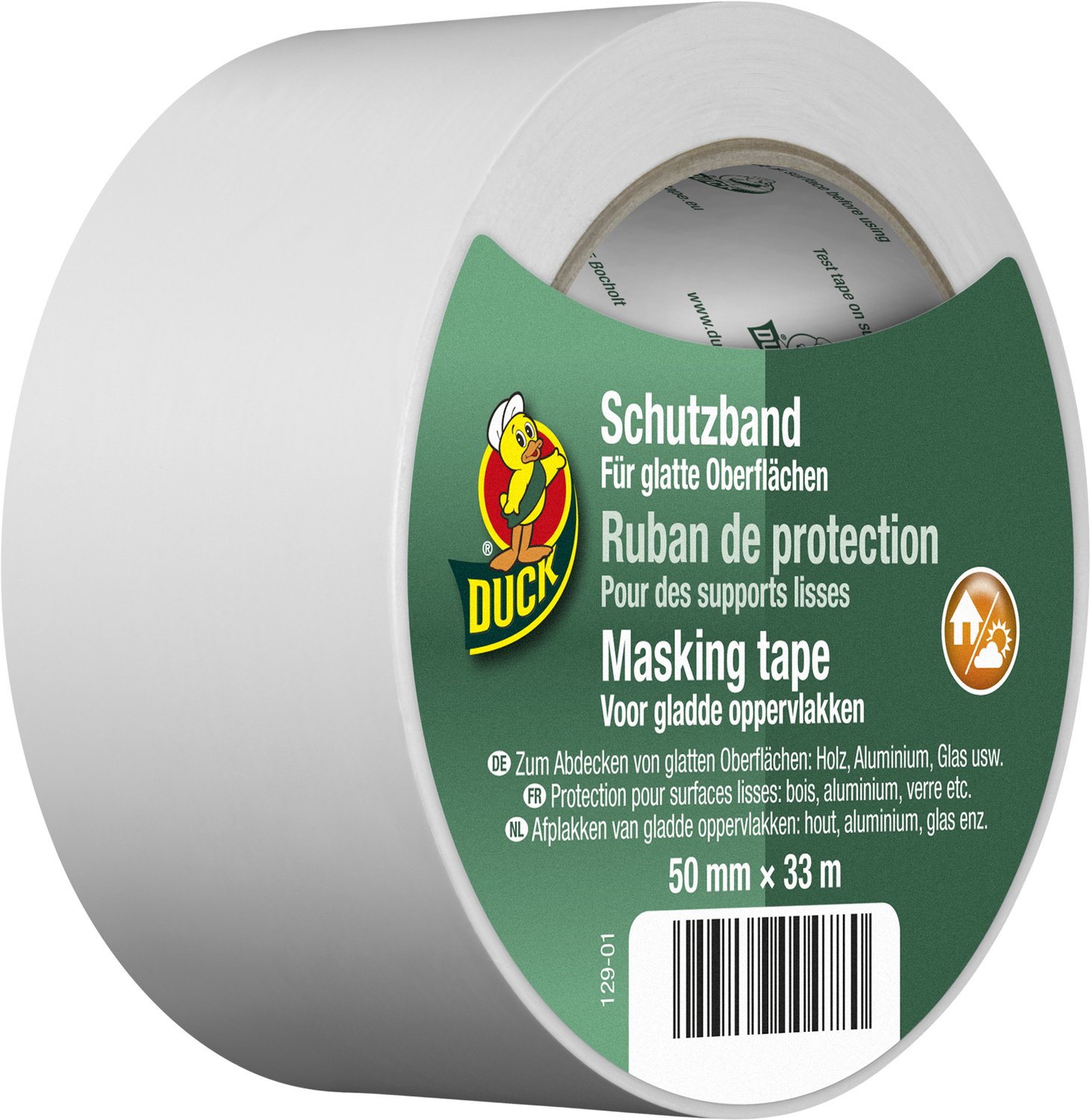 Duck PVC-Masking Tape - Afplaktape met Gladde Afwerking - Geschikt voor Hout, Aluminium en Glas - Voor Gebruik Binnen en Buiten - Formaat 50 mm x 33 m - Kleur Wit
