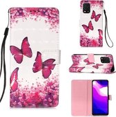 Voor Xiaomi Mi 10 Lite 5G 3D Schilderen Horizontale Flip Leren Case met Houder & Kaartsleuf & Lanyard (Rose Red Butterfly)