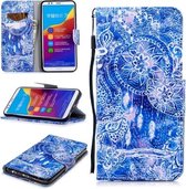 Voor Huawei Honor 7C Gekleurde Tekening Patroon Horizontale Flip TPU + PU Lederen Case met Houder & Kaartsleuven & Portemonnee & Lanyard (Blauw Windgong)