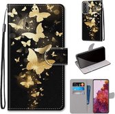 Voor Samsung Galaxy S21 5G Gekleurde Tekening Cross Textuur Horizontale Flip PU Lederen Case met Houder & Kaartsleuven & Portemonnee & Lanyard (Golden Butterfly Group)