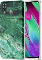 Voor Samsung Galaxy A40 TPU glanzend marmeren patroon IMD beschermhoes (smaragdgroen)