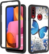 Voor Samsung Galaxy A20s 3 in 1 kaart PC + TPU schokbestendige beschermhoes (blauwe vlinder)