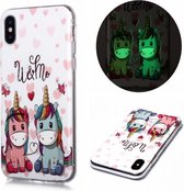 Voor iPhone X / XS Lichtgevende TPU zachte beschermhoes (paar eenhoorn)