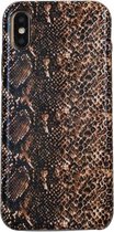 Voor iPhone XS Max Snake Skin-patroon PU + PVC-materiaal Schokbestendige mobiele beschermhoes (diepbruin)