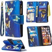 Voor iPhone XS Max Gekleurde Tekening Patroon Rits Horizontale Flip Leren Case met Houder & Kaartsleuven & Portemonnee (Goud Vlinder)