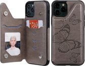 Voor iPhone 11 Pro Butterfly Embossing Pattern Schokbestendige beschermhoes met houder & kaartsleuven en fotolijst (grijs)