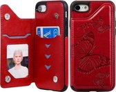 Voor iPhone 7 & 8 Butterfly Embossing Pattern Schokbestendige beschermhoes met houder & kaartsleuven & fotolijst (rood)