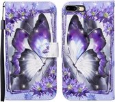 Voor iPhone 8 Plus / 7 Plus 3D Geschilderd Patroon Horizontale Flip Leren Case met Houder & Portemonnee & Kaartsleuf & Lanyard (Purple Flower Butterfly)