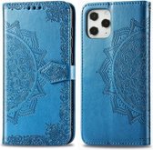 Voor iPhone 12 Pro Max Halverwege Mandala Embossing Patroon Horizontale Flip Leren Case met Houder & Kaartsleuven & Portemonnee & Lanyard (Blauw)
