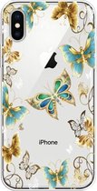 Voor iPhone XS Max gekleurd tekeningpatroon zeer transparant TPU beschermhoes (gouden vlinder)