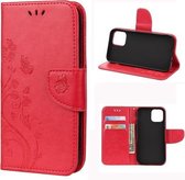 Voor iPhone 12/12 Pro Butterfly Flower Pattern Horizontale Flip Leather Case met houder & kaartsleuven & portemonnee (rood)