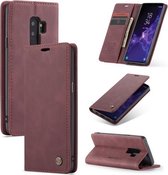 CaseMe-013 Multifunctionele Retro Frosted Horizontale Flip Leren Case met Kaartsleuf & Houder & Portemonnee voor Galaxy S9 Plus (Wijnrood)