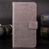 Voor Galaxy A90 5G Lucky Clover Pressed Flowers Pattern Leather Case met houder & kaartsleuven & portemonnee & draagriem (grijs)