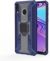 Iron Warrior schokbestendige pc + TPU beschermhoes voor Galaxy M20, met ringhouder (blauw)