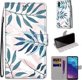 Voor ZTE Blade A7 2020 Gekleurde Tekening Cross Textuur Horizontale Flip PU Lederen Case met Houder & Kaartsleuven & Portemonnee & Lanyard (Roze Groen Blad)