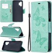 Voor Samsung Galaxy A32 5G Embossing Twee Vlinders Patroon Horizontale Flip PU Lederen Case met Houder & Kaartsleuf & Portemonnee & Lanyard (Groen)