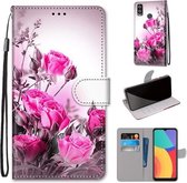 Voor Alcatel 1L (2021) Gekleurde Tekening Cross Textuur Horizontale Flip PU Lederen Case met Houder & Kaartsleuven & Portemonnee & Lanyard (Wild Rose)