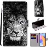 For Honor 10X Lite Gekleurde Tekening Cross Textuur Horizontale Flip PU Lederen Case met Houder & Kaartsleuven & Portemonnee & Lanyard (Zwart Wit Leeuwenkop)