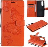 Voor Huawei Psmat 2021 3D Vlinders Embossing Patroon Horizontale Flip Leren Case met Houder & Kaartsleuf & Portemonnee (Oranje)