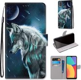 Voor Alcatel 1L (2021) Gekleurde Tekening Cross Textuur Horizontale Flip PU Lederen Case met Houder & Kaartsleuven & Portemonnee & Lanyard (Peinzende Wolf)