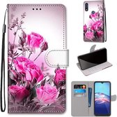 Voor Motorola Moto E (2020) Gekleurde tekening Cross Texture Horizontale Flip PU lederen tas met houder & kaartsleuven & portemonnee & lanyard (Wild Rose)