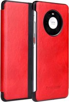 Voor Huawei Mate 40 Fierre Shann Crazy Horse Textuur Horizontale Flip PU Lederen Case met Smart View Window & Sleep Wake-up Functie (Rood)