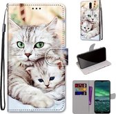 Voor Nokia 2.3 Gekleurde Tekening Cross Textuur Horizontale Flip PU Lederen Case met Houder & Kaartsleuven & Portemonnee & Lanyard (Big Cat Holding Kitten)
