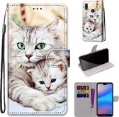 Voor Huawei P20 Lite / nova 3e Gekleurde Tekening Cross Textuur Horizontale Flip PU Lederen Case met Houder & Kaartsleuven & Portemonnee & Lanyard (Big Cat Holding Kitten)