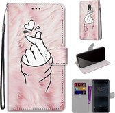 Voor Nokia 3 Gekleurde Tekening Cross Textuur Horizontale Flip PU Lederen Case met Houder & Kaartsleuven & Portemonnee & Lanyard (Roze Handen Hart)