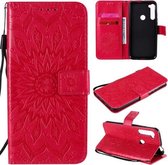 Voor Motorola One Fusion Plus Geperst Afdrukken Zonnebloempatroon Horizontale Flip PU-lederen hoes met houder & kaartsleuven & portemonnee & lanyard (rood)