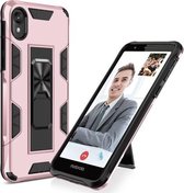 Voor Motorola Moto E6 Soldier Armor Shockproof TPU + PC Magnetische beschermhoes met houder (Rose Gold)