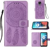 Voor Motorola Moto E7 Dream Catcher Afdrukken Horizontale Flip Leren Case met Houder & Kaartsleuven & Portemonnee & Lanyard (Paars)