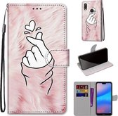 Voor Huawei P20 Lite / nova 3e Gekleurde Tekening Cross Textuur Horizontale Flip PU Lederen Case met Houder & Kaartsleuven & Portemonnee & Lanyard (Roze Handen Hart)